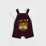 "Step into vibrant hues with our "Vishu Joy" Customised Dungaree for Kids - MAROON - 0 - 3 Months Old (Chest 17")