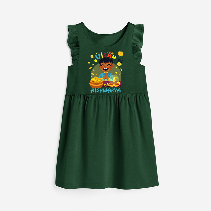 "Step into vibrant hues with our "Vishu Joy" Customised Frock - BOTTLE GREEN - 0 - 6 Months Old (Chest 18")