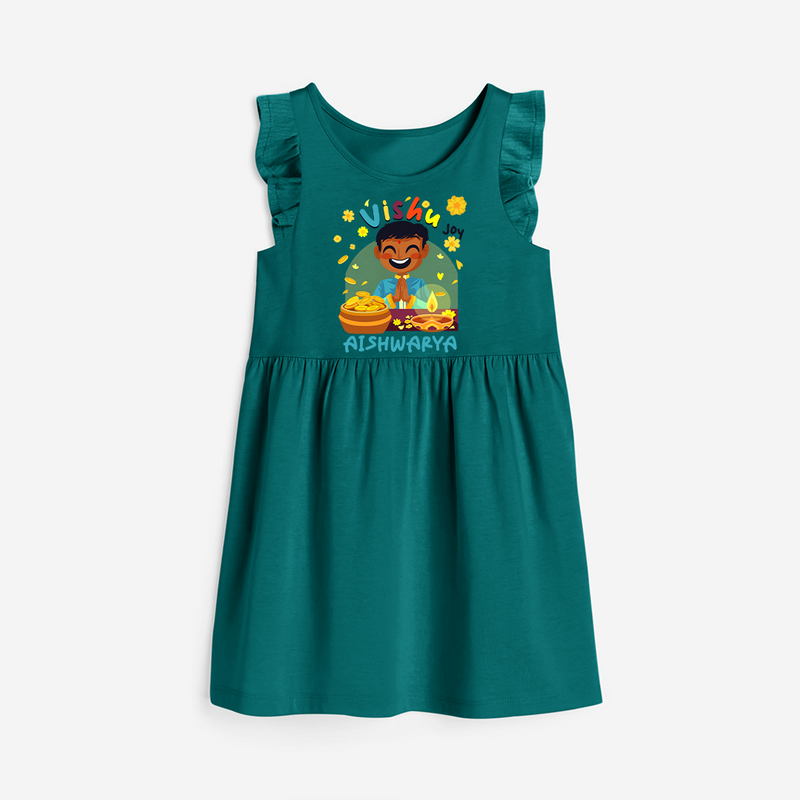 "Step into vibrant hues with our "Vishu Joy" Customised Frock - MYRTLE GREEN - 0 - 6 Months Old (Chest 18")