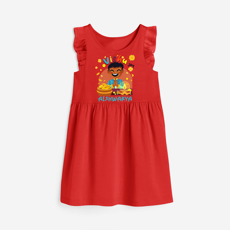 "Step into vibrant hues with our "Vishu Joy" Customised Frock - RED - 0 - 6 Months Old (Chest 18")