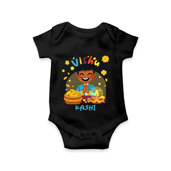 "Step into vibrant hues with our "Vishu Joy" Customised Kids Romper  - BLACK - 0 - 3 Months Old (Chest 16")