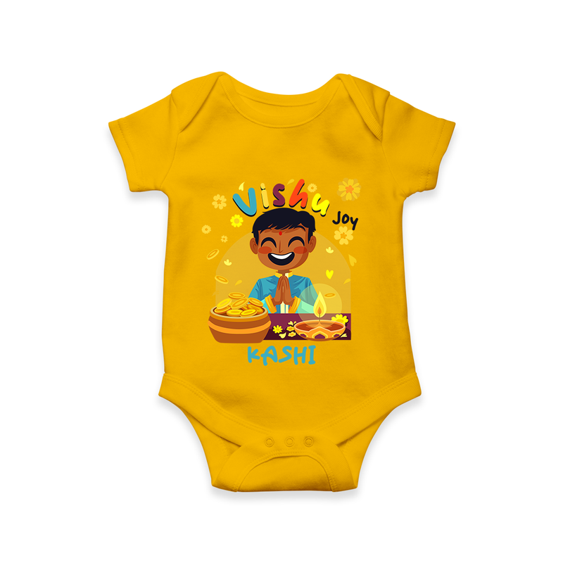"Step into vibrant hues with our "Vishu Joy" Customised Kids Romper  - CHROME YELLOW - 0 - 3 Months Old (Chest 16")