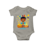 "Step into vibrant hues with our "Vishu Joy" Customised Kids Romper  - GREY - 0 - 3 Months Old (Chest 16")