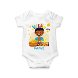 "Step into vibrant hues with our "Vishu Joy" Customised Kids Romper  - WHITE - 0 - 3 Months Old (Chest 16")
