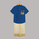 "Step into vibrant hues with our "Vishu Joy" Customised Kids Shirt and Dhoti - COBALT BLUE - 0 - 6 Months Old (Chest-23") (Dhoti length-14")