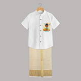 "Step into vibrant hues with our "Vishu Joy" Customised Kids Shirt and Dhoti - WHITE - 0 - 6 Months Old (Chest-23") (Dhoti length-14")