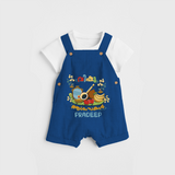 Embrace tradition with "Vishu Ashamsakal" Customised Dungaree for Kids - COBALT BLUE - 0 - 3 Months Old (Chest 17")