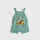 Embrace tradition with "Vishu Ashamsakal" Customised Dungaree for Kids - LIGHT GREEN - 0 - 3 Months Old (Chest 17")