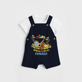 Embrace tradition with "Vishu Ashamsakal" Customised Dungaree for Kids - NAVY BLUE - 0 - 3 Months Old (Chest 17")