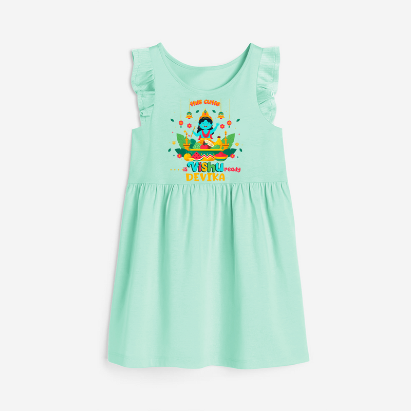 Make a statement with "This Cutie is Vishu Ready" vibrant colors Customised Frock - TEA GREEN - 0 - 6 Months Old (Chest 18")