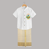 Make a statement with "This Cutie is Vishu Ready" vibrant colors Customised Kids Shirt and Dhoti - WHITE - 0 - 6 Months Old (Chest-23") (Dhoti length-14")