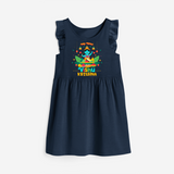 Stand out with eye-catching "My 1st Vishu" designs of Customised Frock - NAVY BLUE - 0 - 6 Months Old (Chest 18")