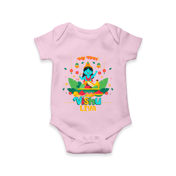 Stand out with eye-catching "My 1st Vishu" designs of Customised Kids Romper  - BABY PINK - 0 - 3 Months Old (Chest 16")