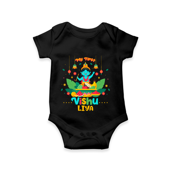 Stand out with eye-catching "My 1st Vishu" designs of Customised Kids Romper  - BLACK - 0 - 3 Months Old (Chest 16")