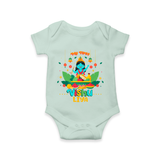 Stand out with eye-catching "My 1st Vishu" designs of Customised Kids Romper  - MINT GREEN - 0 - 3 Months Old (Chest 16")