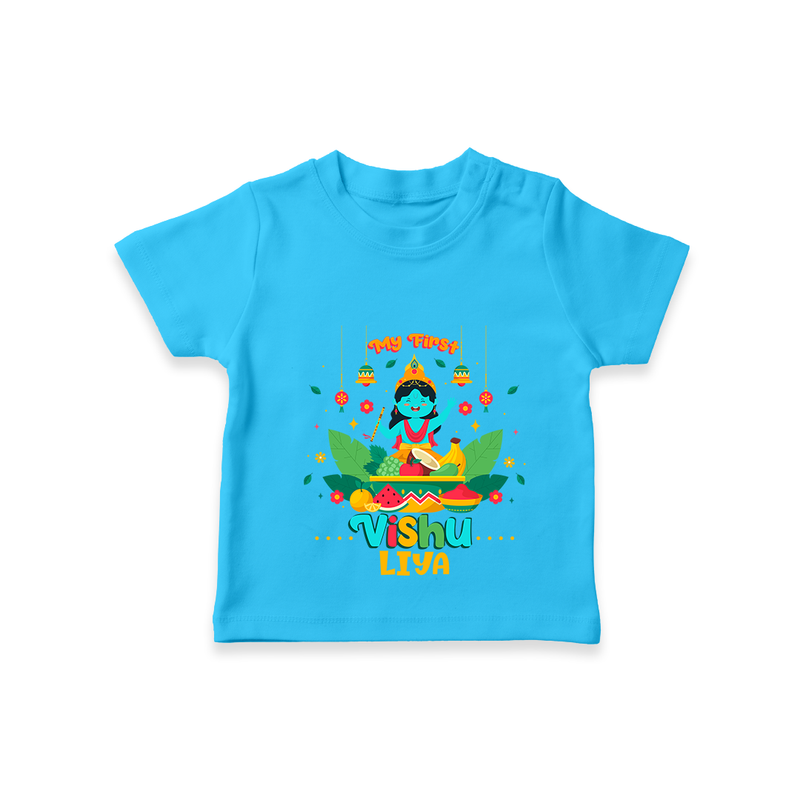 Stand out with eye-catching "My 1st Vishu" designs of Customised T-Shirt for Kids - SKY BLUE - 0 - 5 Months Old (Chest 17")