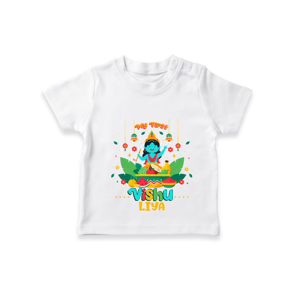 Stand out with eye-catching "My 1st Vishu" designs of Customised T-Shirt for Kids - WHITE - 0 - 5 Months Old (Chest 17")