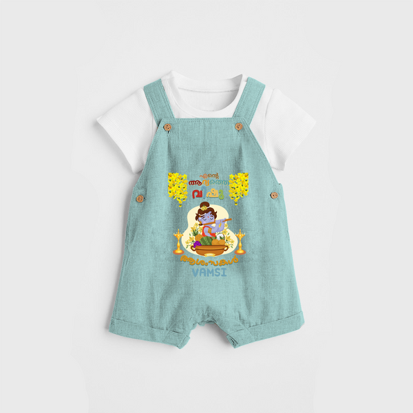 Elevate your wardrobe with "My 1st Vishu" Customised Dungaree for Kids - AQUA GREEN - 0 - 3 Months Old (Chest 17")