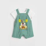 Elevate your wardrobe with "My 1st Vishu" Customised Dungaree for Kids - LIGHT GREEN - 0 - 3 Months Old (Chest 17")