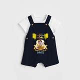 Elevate your wardrobe with "My 1st Vishu" Customised Dungaree for Kids - NAVY BLUE - 0 - 3 Months Old (Chest 17")