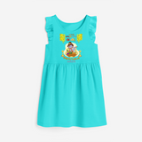 Elevate your wardrobe with "My 1st Vishu" Customised Frock - LIGHT BLUE - 0 - 6 Months Old (Chest 18")