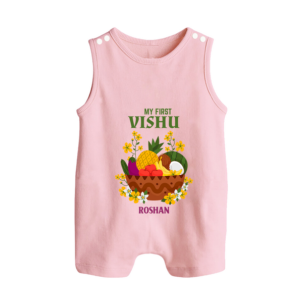 My First Vishu Janani Personalized Baby BUTTON ROMPER – Vishu Kani Theme Outfit - BABY PINK - New Born (Chest 18")