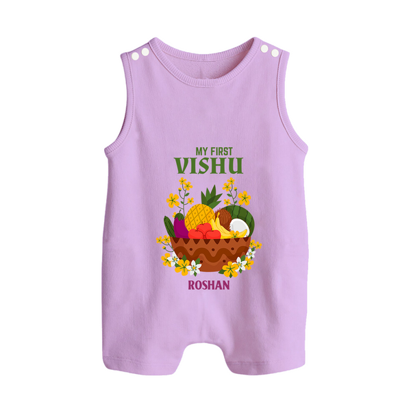 My First Vishu Janani Personalized Baby BUTTON ROMPER – Vishu Kani Theme Outfit - LILAC - New Born (Chest 18")