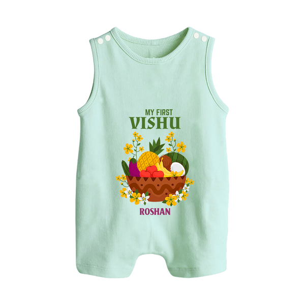 My First Vishu Janani Personalized Baby BUTTON ROMPER – Vishu Kani Theme Outfit - MINT GREEN - New Born (Chest 18")