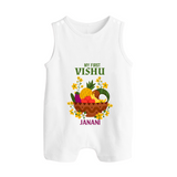 My First Vishu Janani Personalized Baby BUTTON ROMPER – Vishu Kani Theme Outfit - WHITE - New Born (Chest 18")