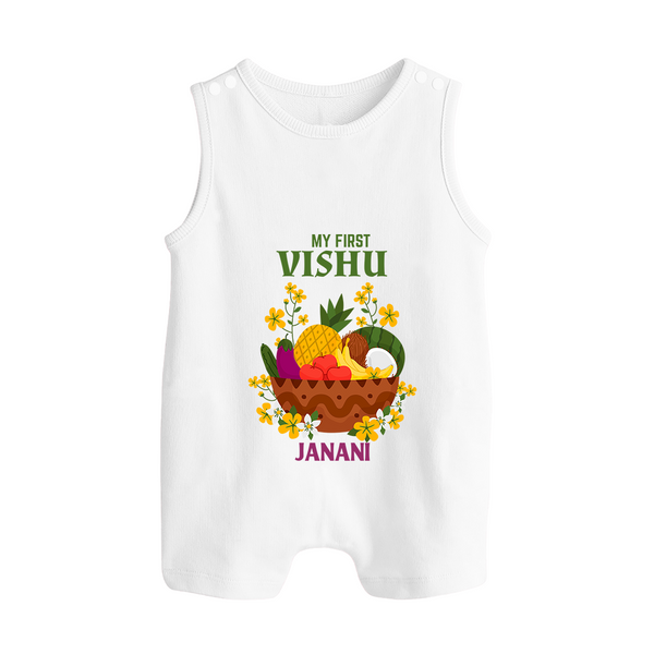 My First Vishu Janani Personalized Baby BUTTON ROMPER – Vishu Kani Theme Outfit - WHITE - New Born (Chest 18")