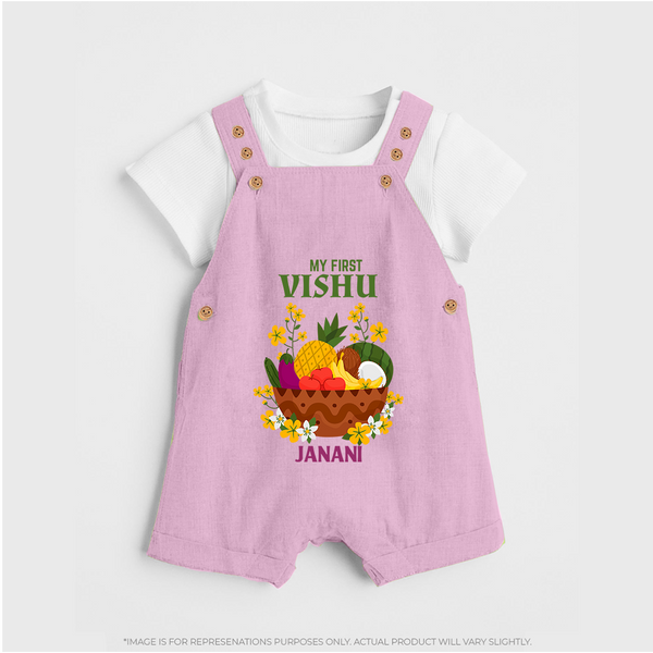 My First Vishu Janani Personalized Baby DUNGAREE – Vishu Kani Theme Outfit - BABY PINK - 0 - 5 Months Old (Chest 18")