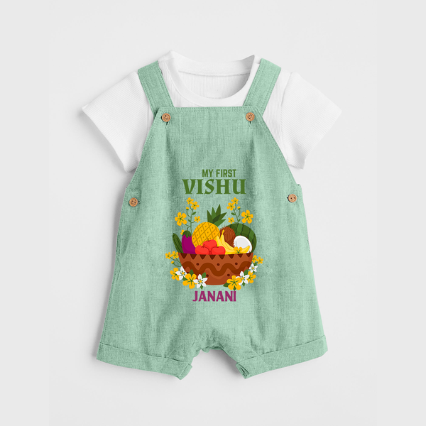 My First Vishu Janani Personalized Baby DUNGAREE – Vishu Kani Theme Outfit - MINT GREEN - 0 - 5 Months Old (Chest 18")
