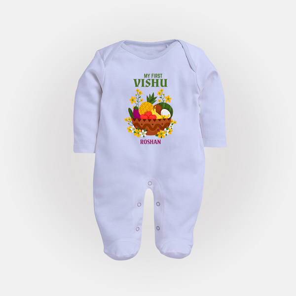 My First Vishu Janani Personalized Baby FULL BODY SUIT – Vishu Kani Theme Outfit - BABY BLUE - New Born (Chest 7.5")