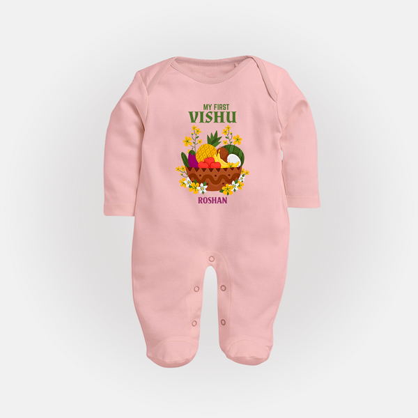 My First Vishu Janani Personalized Baby FULL BODY SUIT – Vishu Kani Theme Outfit - BABY PINK - New Born (Chest 7.5")