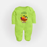 My First Vishu Janani Personalized Baby FULL BODY SUIT – Vishu Kani Theme Outfit - LIME GREEN - New Born (Chest 7.5")