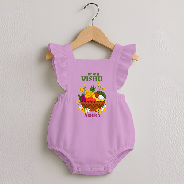 My First Vishu Janani Personalized Baby ROMPER FROCK – Vishu Kani Theme Outfit - BABY PINK - 0 - 3 Months Old (Chest 19")