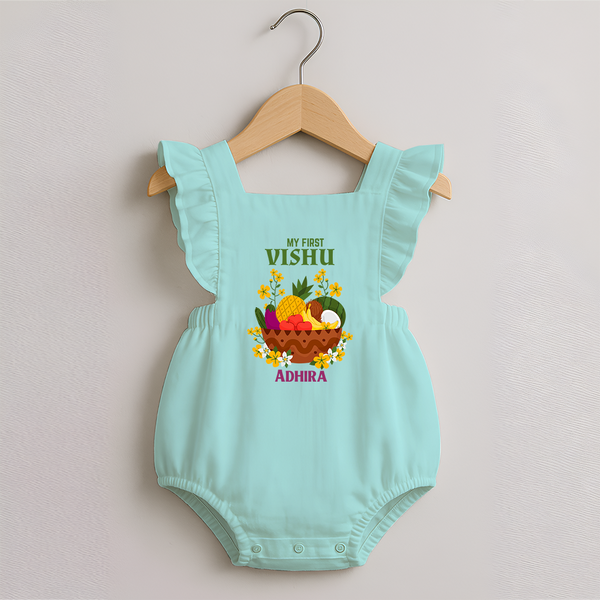 My First Vishu Janani Personalized Baby ROMPER FROCK – Vishu Kani Theme Outfit - MINT GREEN - 0 - 3 Months Old (Chest 19")