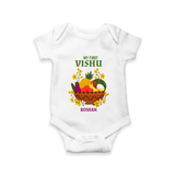 My First Vishu Janani Personalized Baby Romper – Vishu Kani Theme Outfit - WHITE - New Born (Chest 14")