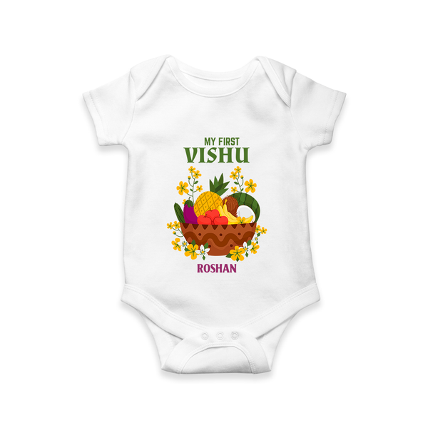My First Vishu Janani Personalized Baby Romper – Vishu Kani Theme Outfit - WHITE - New Born (Chest 14")