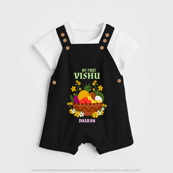My First Vishu Janani Personalized Baby DUNGAREE – Vishu Kani Theme Outfit - BLACK - 0 - 5 Months Old (Chest 18")