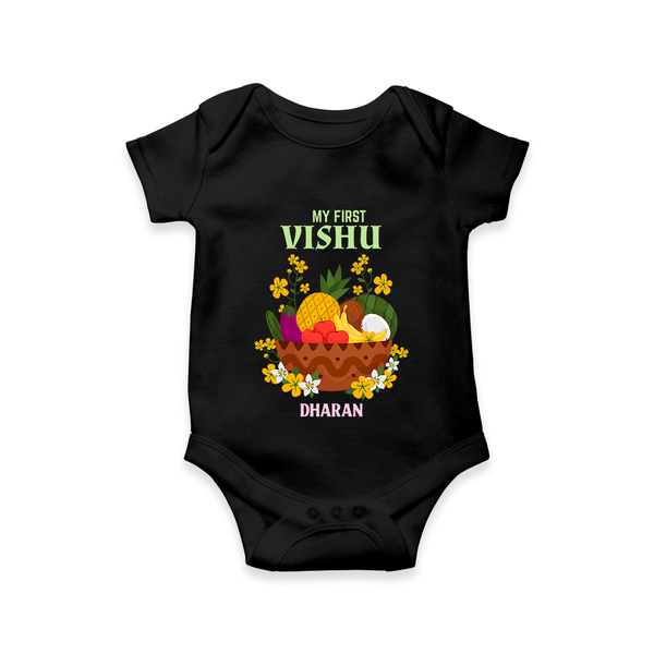 My First Vishu Janani Personalized Baby Romper – Vishu Kani Theme Outfit - BLACK - New Born (Chest 14")