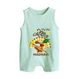 My First Vishu Madhavi Personalized Baby BUTTON ROMPER – Malayalam Vishu Design Outfit - MINT GREEN - New Born (Chest 18")