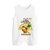 My First Vishu Madhavi Personalized Baby BUTTON ROMPER – Malayalam Vishu Design Outfit - WHITE - New Born (Chest 18")