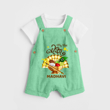 My First Vishu Madhavi Personalized Baby DUNGAREE – Malayalam Vishu Design Outfit - GREEN - 0 - 5 Months Old (Chest 18")