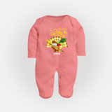 My First Vishu Madhavi Personalized Baby FULL BODY SUIT – Malayalam Vishu Design Outfit - PEACH - New Born (Chest 7.5")