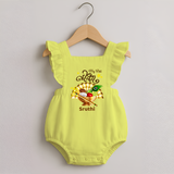 My First Vishu Madhavi Personalized Baby ROMPER FROCK – Malayalam Vishu Design Outfit - PASTEL YELLOW - 0 - 3 Months Old (Chest 19")