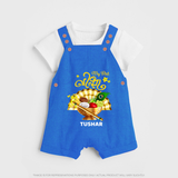 My First Vishu Madhavi Personalized Baby DUNGAREE – Malayalam Vishu Design Outfit - COBALT BLUE - 0 - 5 Months Old (Chest 18")