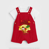My First Vishu Madhavi Personalized Baby DUNGAREE – Malayalam Vishu Design Outfit - RED - 0 - 5 Months Old (Chest 18")