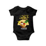 My First Vishu Madhavi Personalized Baby Romper – Malayalam Vishu Design Outfit - BLACK - New Born (Chest 14")