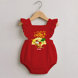 My First Vishu Madhavi Personalized Baby ROMPER FROCK – Malayalam Vishu Design Outfit - RED - 0 - 3 Months Old (Chest 19")